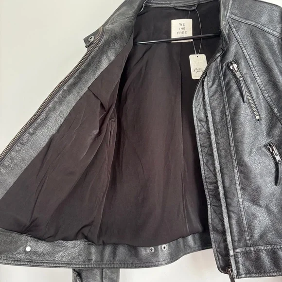 Free People We The Free Jesse Vegan Faux Leather Biker Moto Jacket - Picture 11 of 13